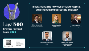 Arte do painel Investment: the new dynamics of capital, governance and corporate strategy, Legal 500 Premier Summit Brazil 2026, com Filipe Starzynski, Bianca Carneiro, Ihury Darmont, João Pedro Nascimento e Bruno Cesar da Silva